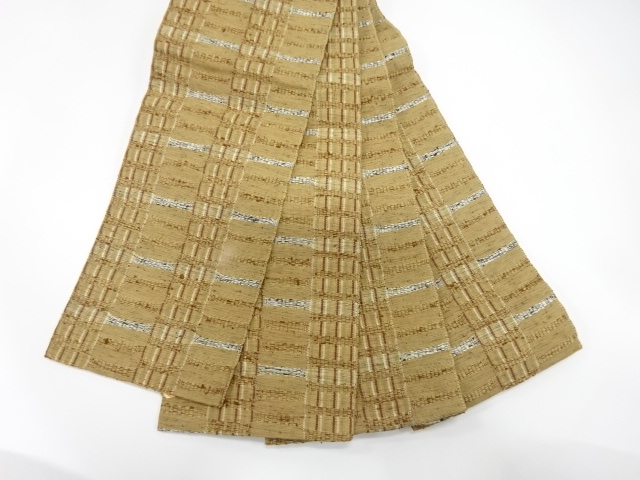  変わり織　格子模様織り出し　半幅帯